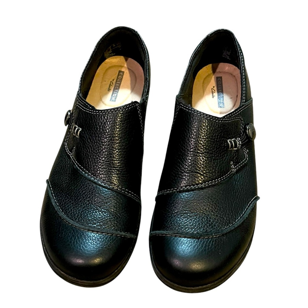 Clark's Collection Black Leather comfort business casual EUC like new size 8